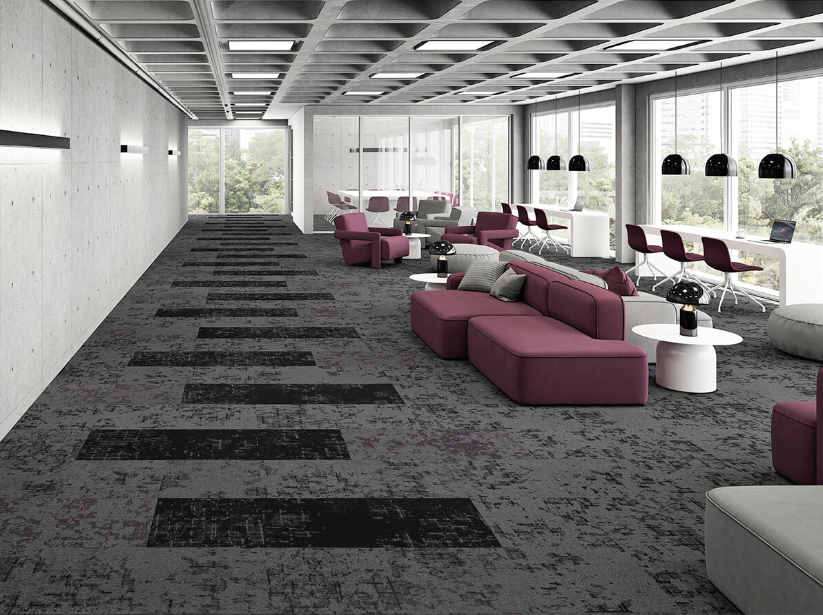 Ковровая плитка Associated Weavers Macro Tile цвет 97 Thunder 500×500×6 фото в интерьере